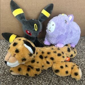 Plush Toy Set - Black, Purple, and Tan